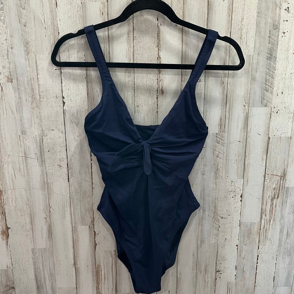 Robin Piccone Navy Ava Knot Plunge One Piece Swim Bathing Suit Women’s Size 4